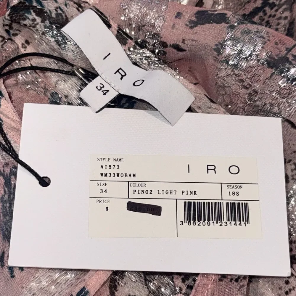 NWT IRO Wobam Printed Metallic Fil Coupé Silk Mini Dress Pink FR 34/ XS Revolve - Picture 14 of 16